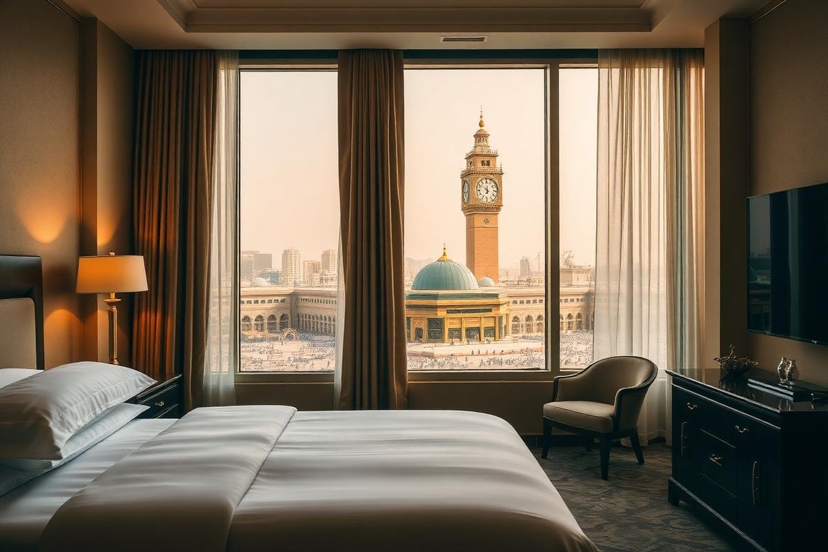 Comfortable hotel room overlooking Masjid al-Haram in Makkah